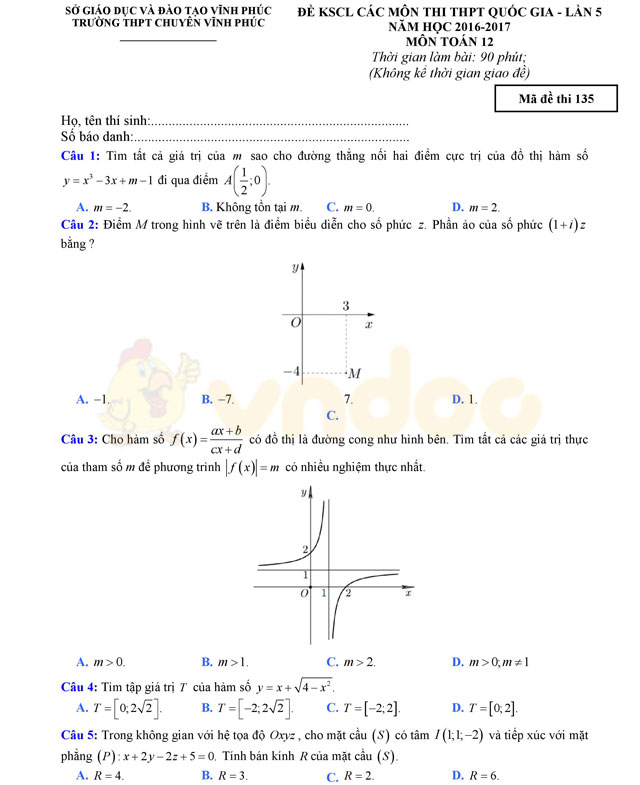 Đề thi thử THPT Quốc gia năm 2017 môn Toán