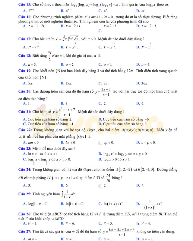 Đề thi thử THPT Quốc gia năm 2017 môn Toán