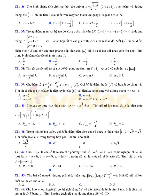 Đề thi thử THPT Quốc gia năm 2017 môn Toán