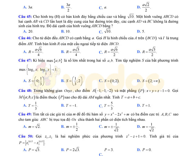 Đề thi thử THPT Quốc gia năm 2017 môn Toán