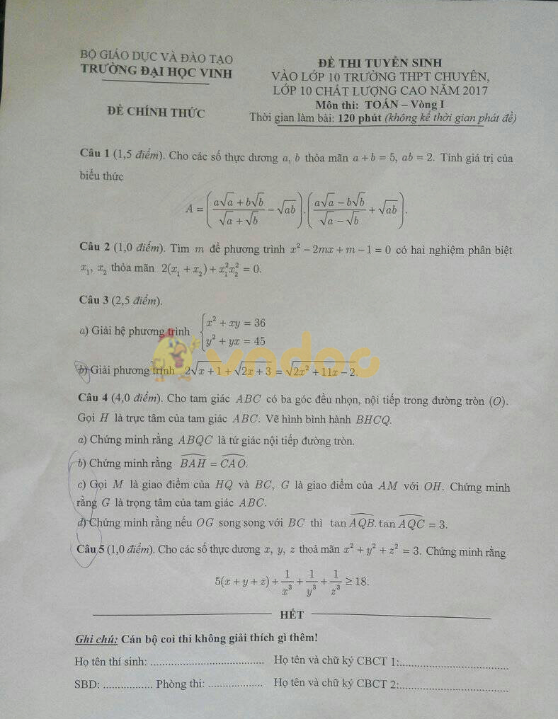 Đề thi vào lớp 10 THPT môn Toán Đề thi vào lớp 10 THPT môn Toán