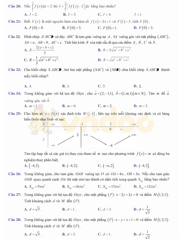 Đề thi thử THPT Quốc gia năm 2017 môn Toán