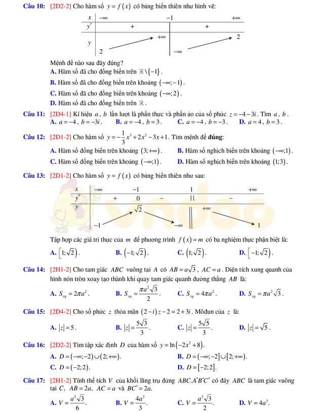 Đề thi thử THPT Quốc gia năm 2017 môn Toán