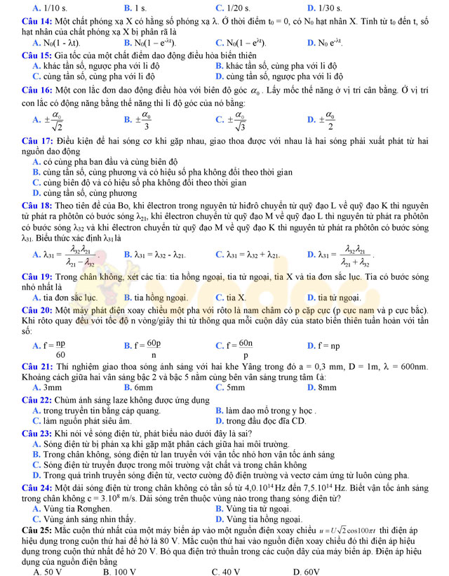 Đề thi thử THPT Quốc gia năm 2017 môn Vật lý