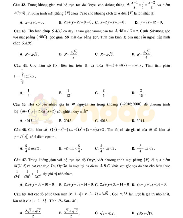 Đề thi thử THPT Quốc gia năm 2017 môn Toán