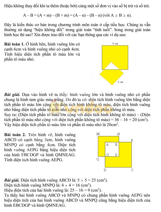 Sử dụng hiệu không đổi trong giải Toán hình học