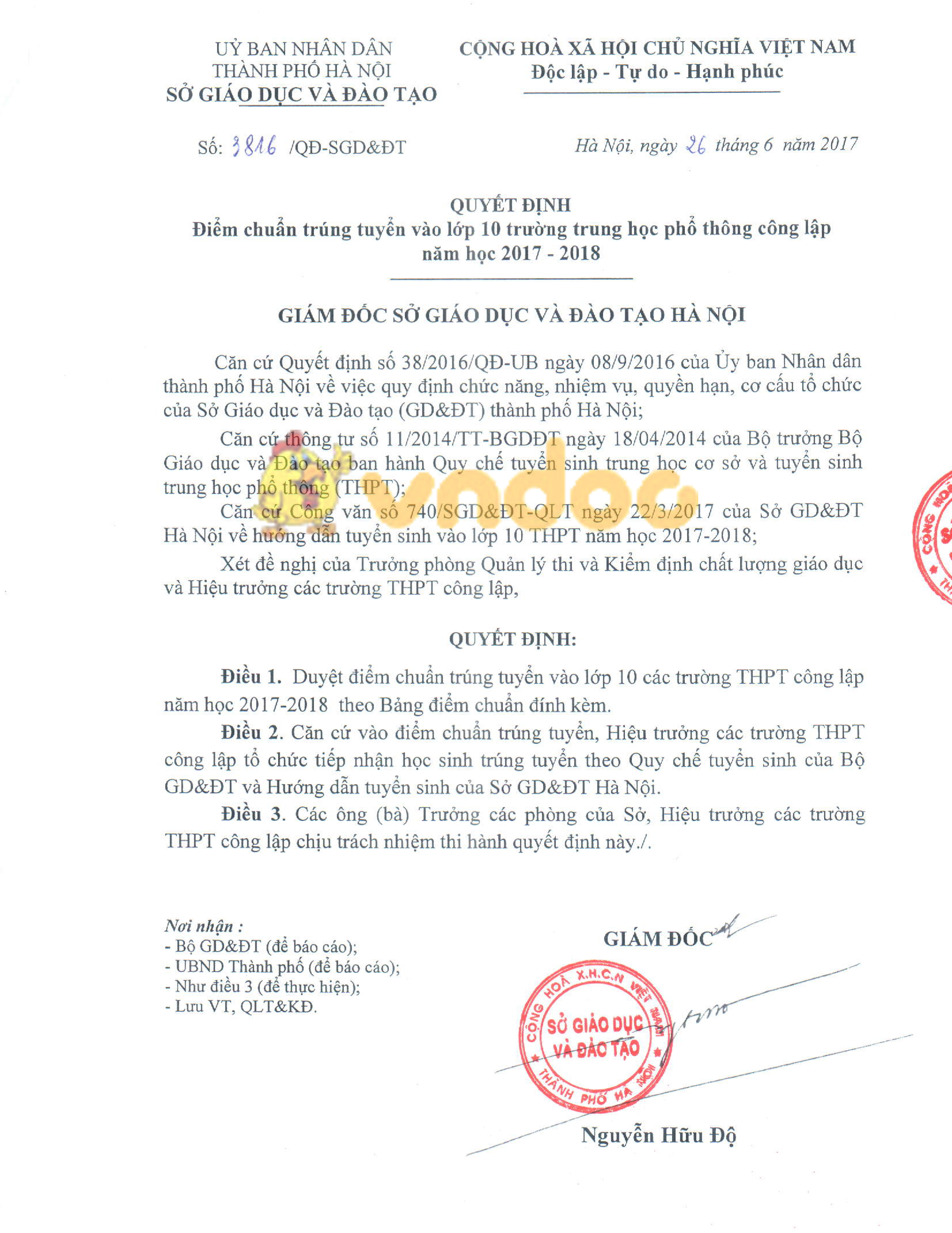 Điểm chuẩn vào lớp 10 Hà Nội