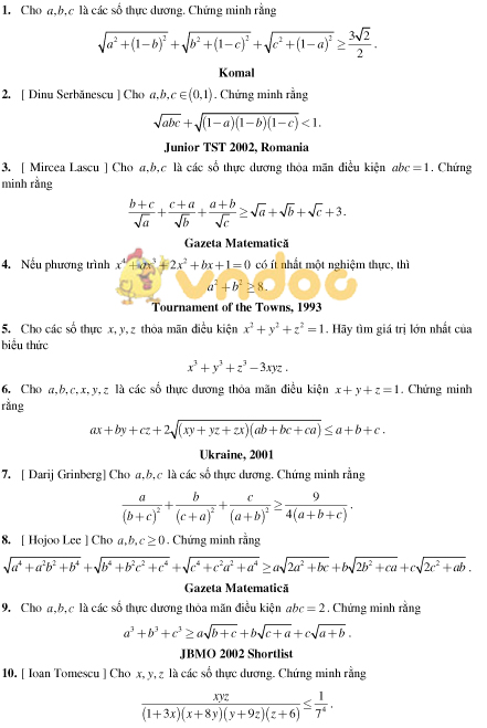 500 bài Toán bất đẳng thức chọn lọc