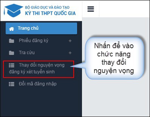 Thay đổi thông tin nguyện vọng online
