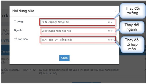 Thay đổi thông tin nguyện vọng online