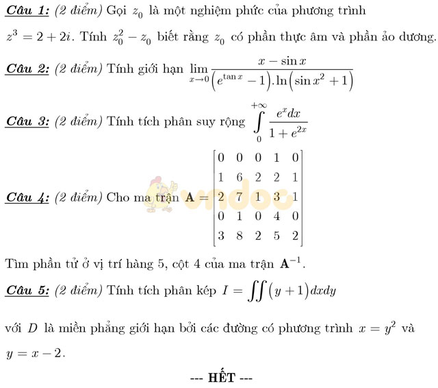 Đáp án và đề thi môn Toán cao cấp