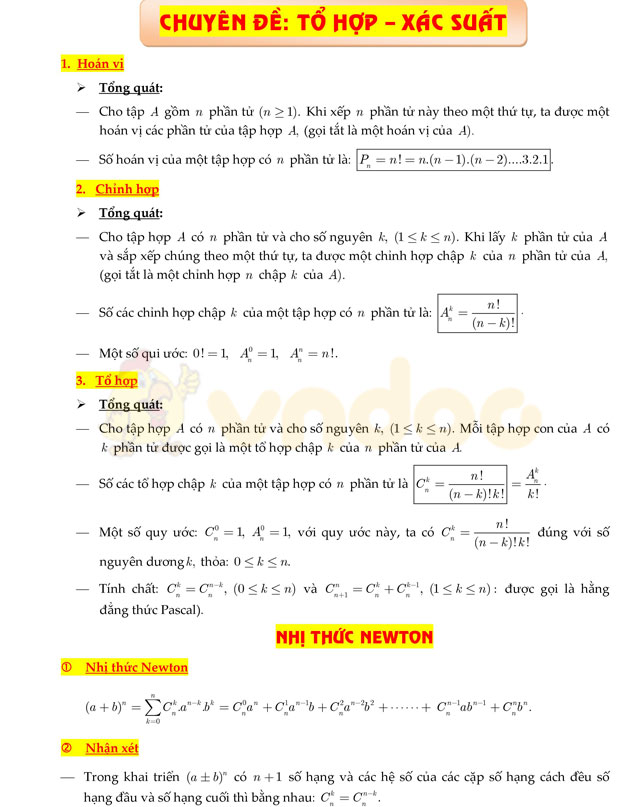 Lý thuyết và bài tập chuyên đề tổ hợp - xác suất