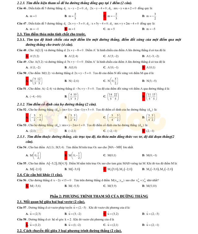 Trắc nghiệm phương pháp tọa độ trong mặt phẳng