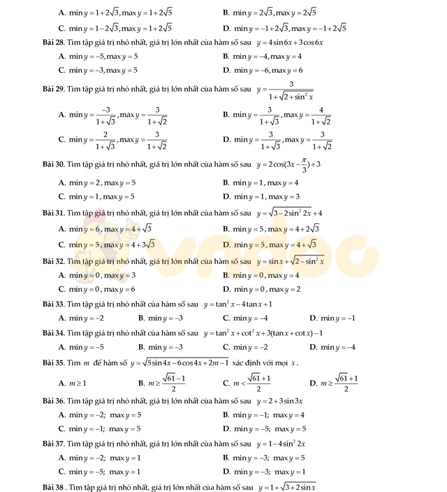 Câu hỏi trắc nghiệm phương trình lượng giác có đáp án