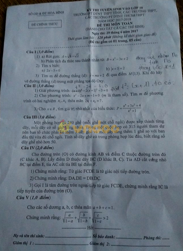 Đề thi vào lớp 10 THPT môn Toán