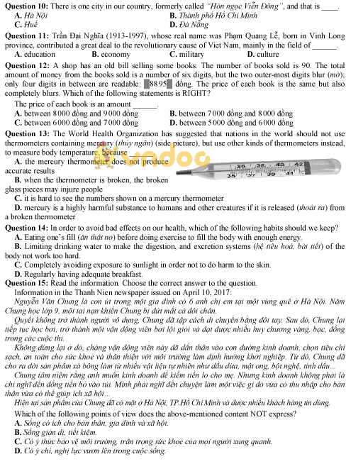 Đề trắc nghiệm tuyển sinh vào lớp 6