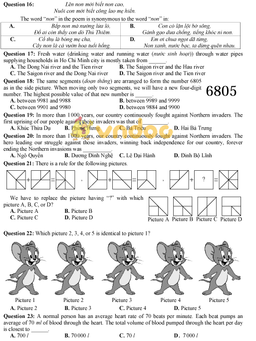 Đề trắc nghiệm tuyển sinh vào lớp 6