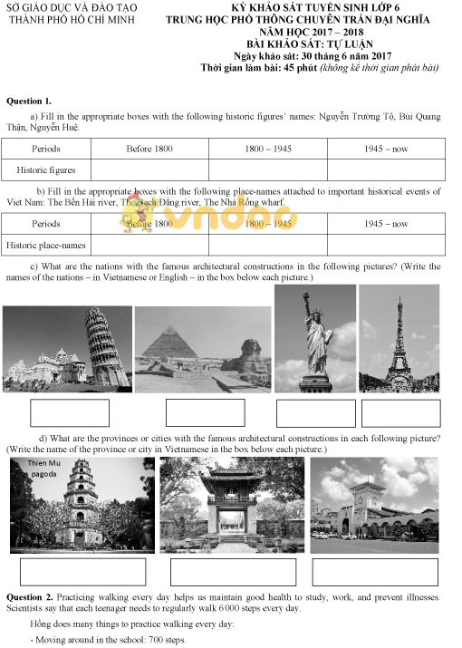 Đề thi tuyển sinh vào lớp 6