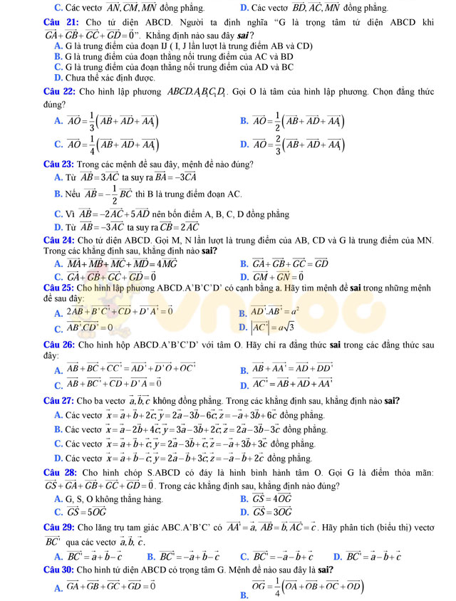 Câu hỏi trắc nghiệm quan hệ vuông góc trong không gian có đáp án