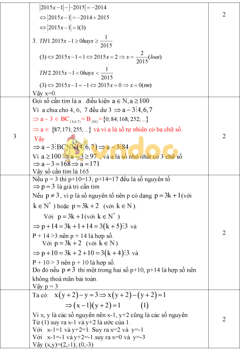 Đề thi khảo sát môn Toán lớp 6 