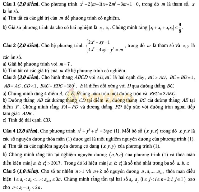 Đề thi vào lớp 10 môn Toán có đáp án