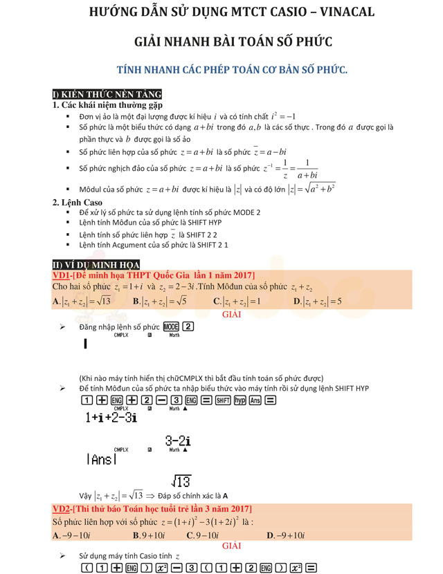 Sử dụng máy tính cầm tay giải nhanh bài toán số phức