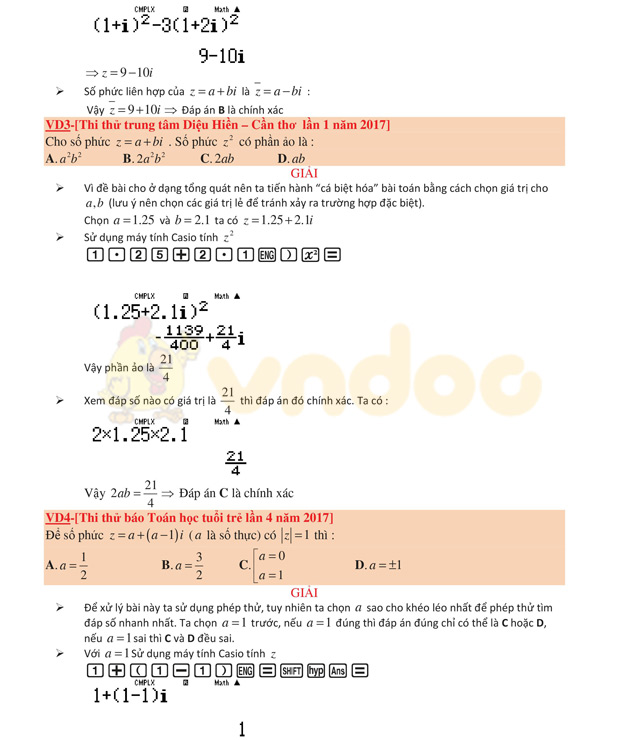 Sử dụng máy tính cầm tay giải nhanh bài toán số phức