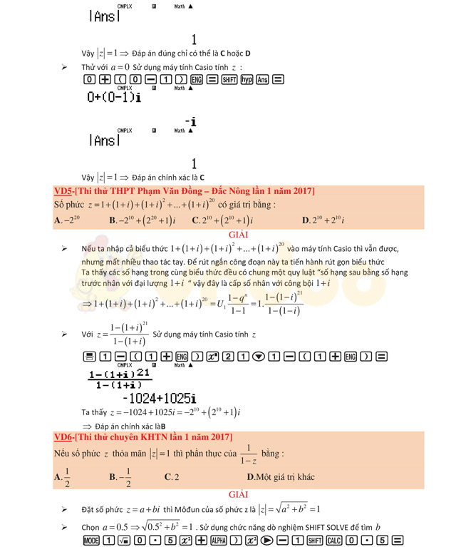 Sử dụng máy tính cầm tay giải nhanh bài toán số phức