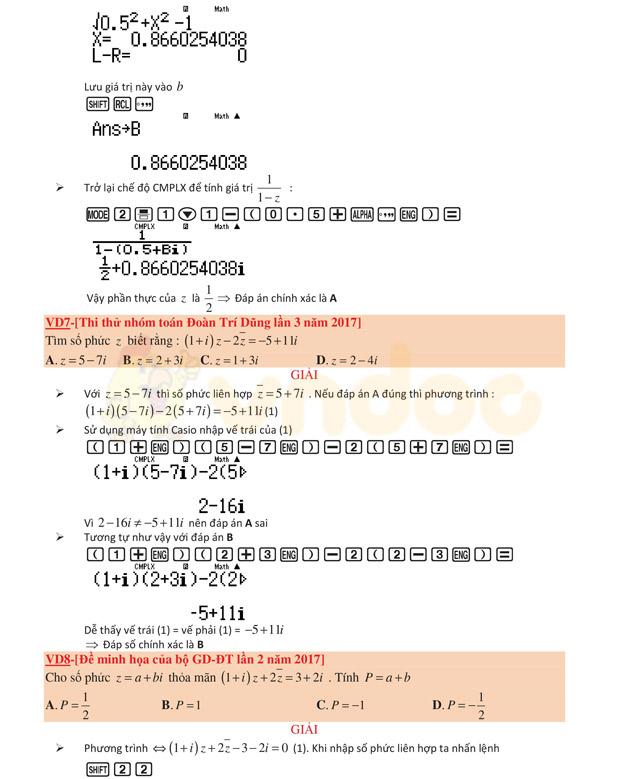 Sử dụng máy tính cầm tay giải nhanh bài toán số phức