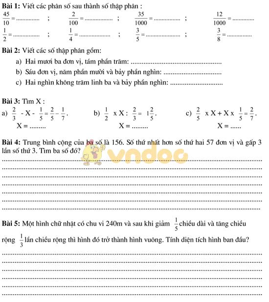 Bài tập cuối tuần bồi dưỡng HSG lớp 5