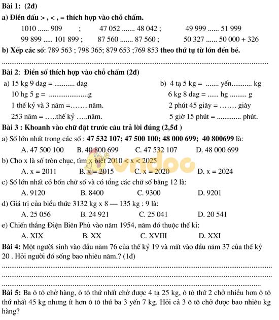Bài tập cuối tuần bồi dưỡng HSG lớp 4