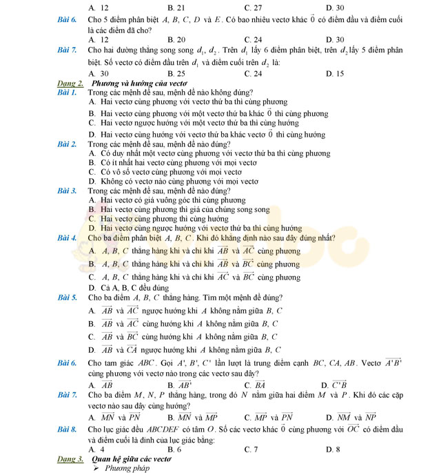 Lý thuyết và bài tập trắc nghiệm chuyên đề vectơ