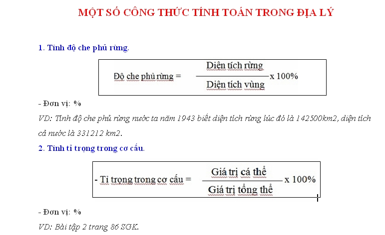 Một số công thức tính toán trong Địa lý