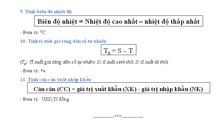 Một số công thức tính toán trong Địa lý