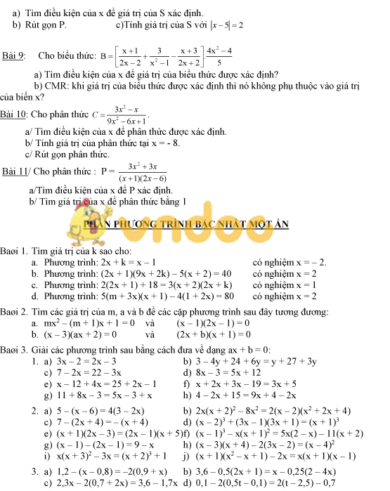 Đề cương ôn tập hè môn Toán lớp 8