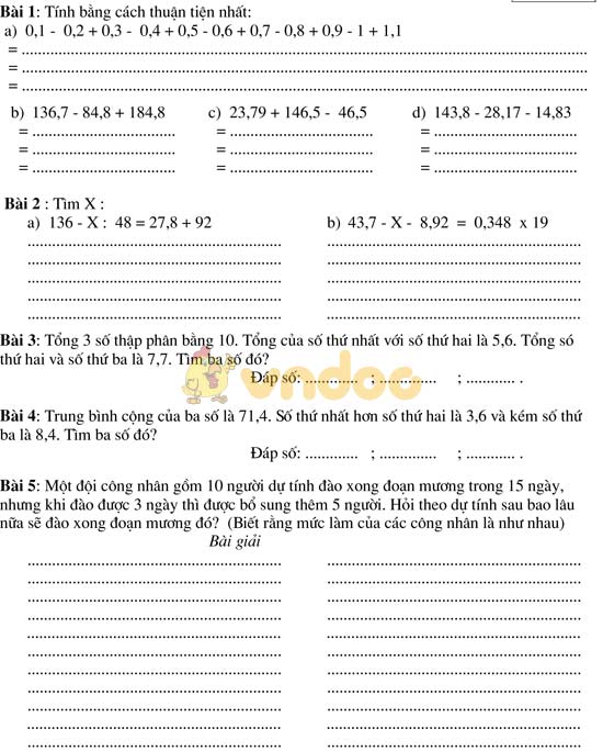 Bài tập cuối tuần bồi dưỡng HSG lớp 5