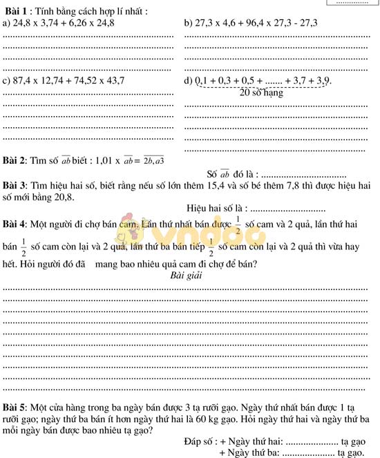 Bài tập cuối tuần bồi dưỡng HSG lớp 5