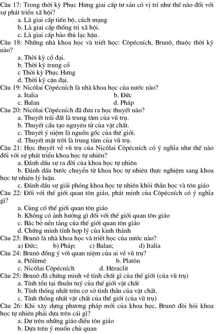 Tổng hợp câu hỏi trắc nghiệm Mác - LêNin 1