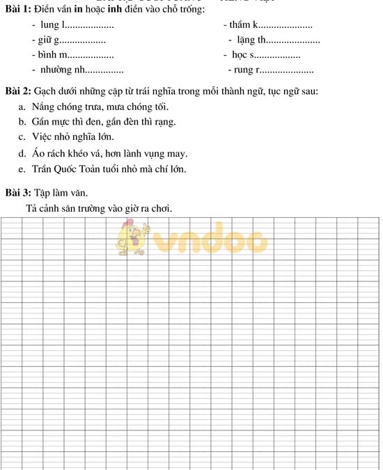 Bài tập cuối tuần cho HSY lớp 5