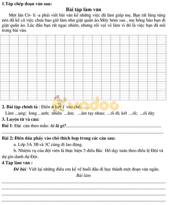 Bài tập cuối tuần cho HSY lớp 3