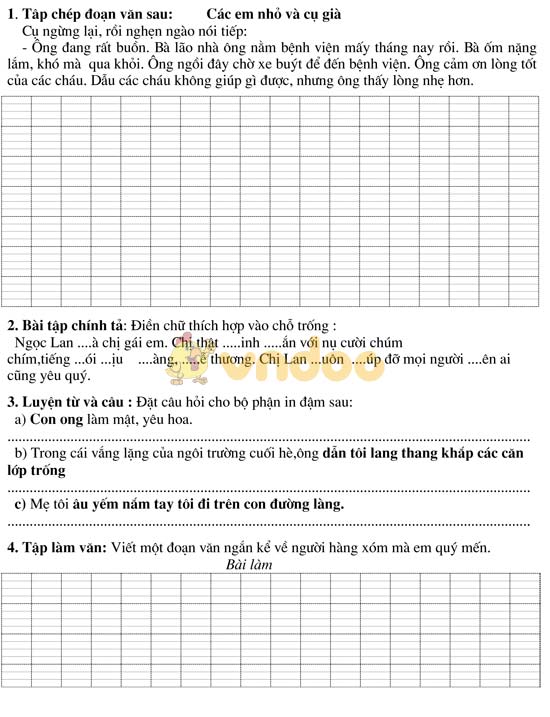 Bài tập cuối tuần cho HSY lớp 3