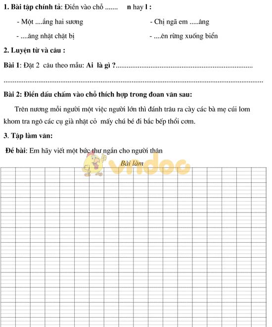 Bài tập cuối tuần cho HSY lớp 3