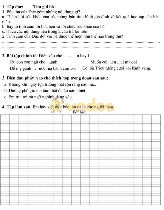 Bài tập cuối tuần cho HSY lớp 3