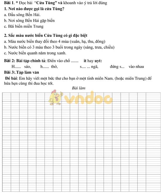 Bài tập cuối tuần cho HSY lớp 3