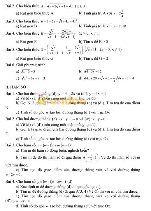 Đề cương ôn tập học kì 1 môn Toán lớp 9