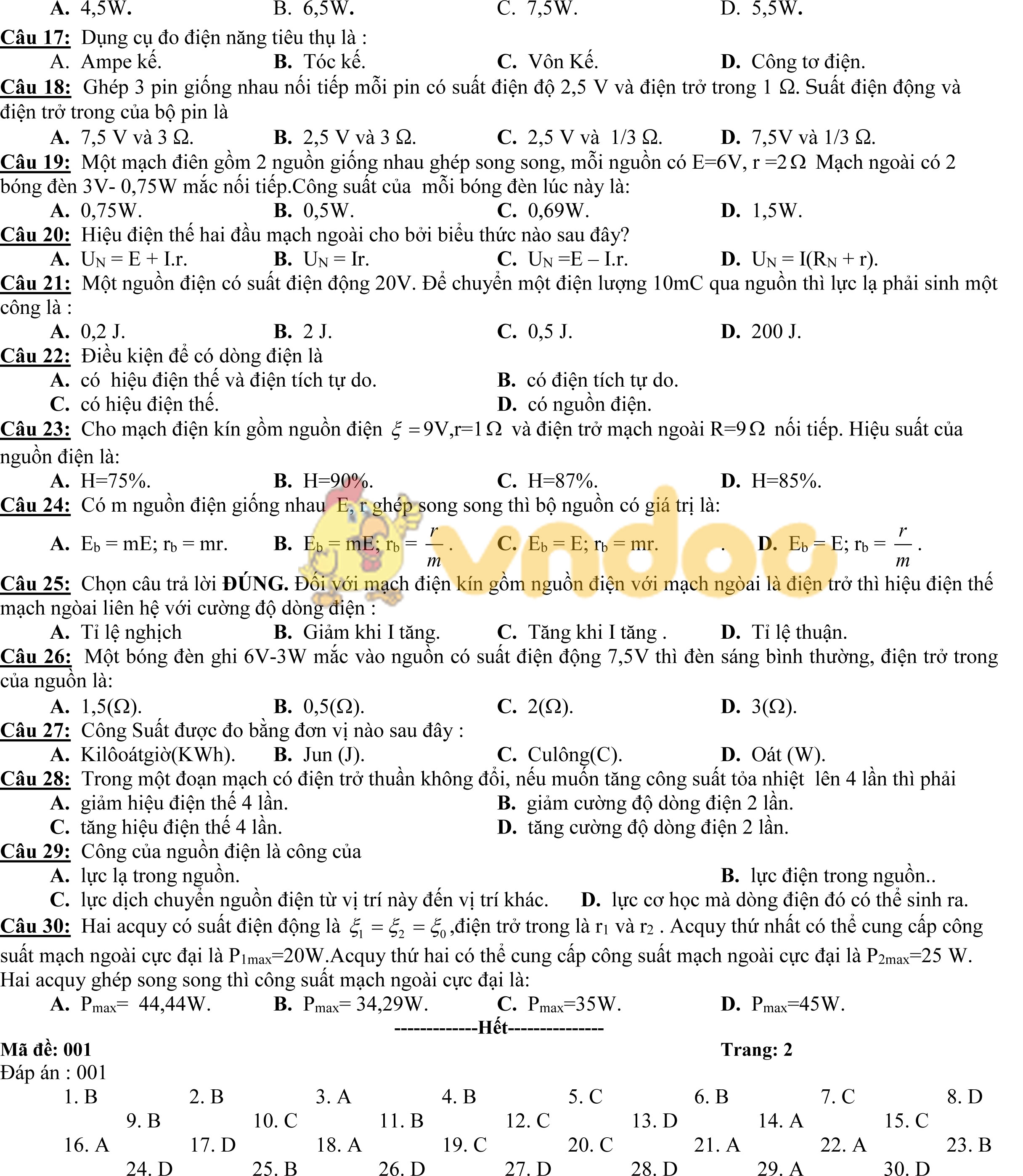 Kiểm tra 45 phút môn Vật lý chương 2 lớp 11