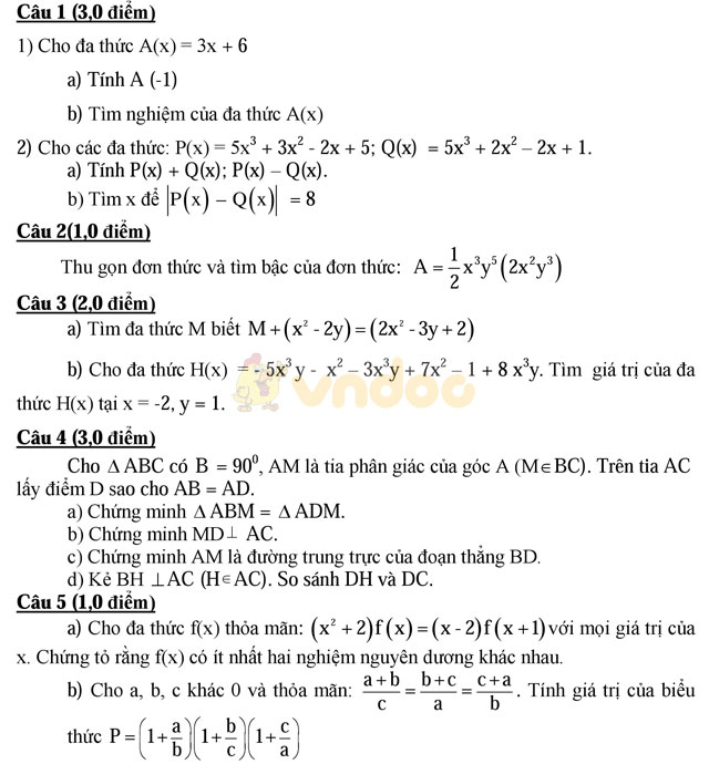 Đề thi khảo sát chất lượng đầu năm môn Toán lớp 8 trường THCS Cẩm Vũ, Hải Dương năm học 2017 - 2018