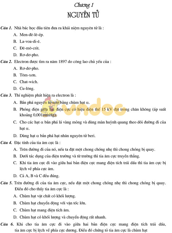 1000 câu trắc nghiệm môn Hóa học lớp 10