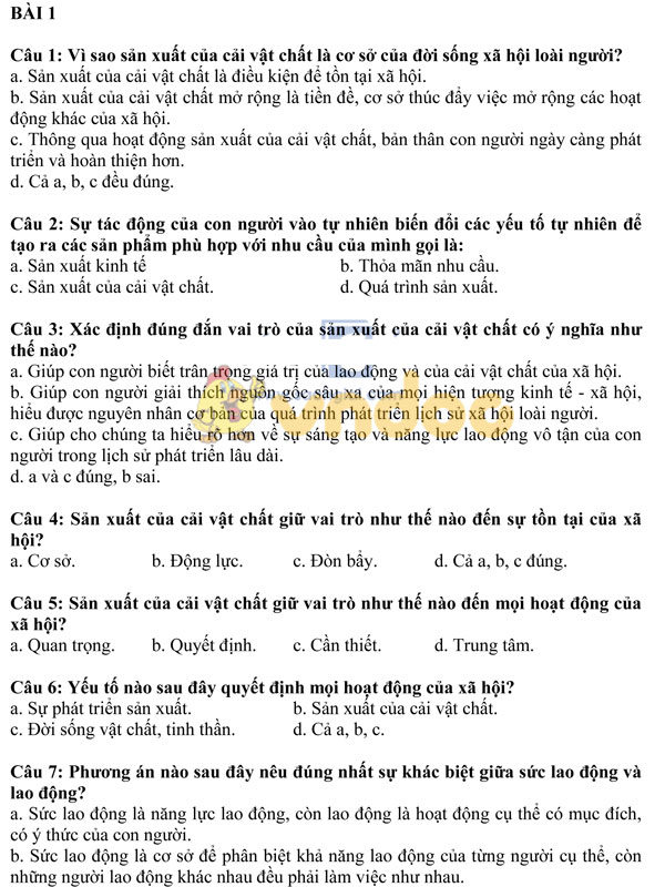 13 bài trắc nghiệm Giáo dục công dân lớp 11