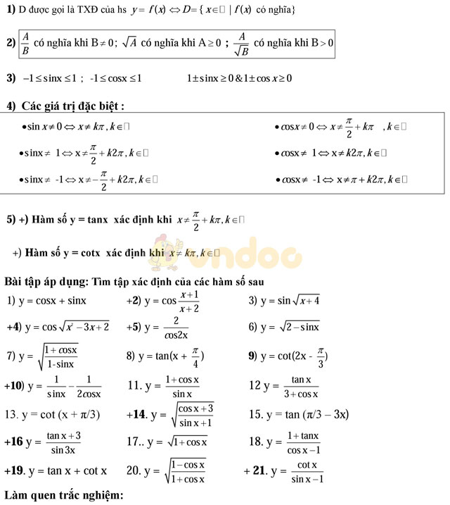 Bài tập hàm số lượng giác